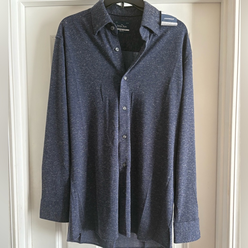 NEW Savile Row Comfort Knit Slim Fit Button Down Casual Shirt NWOT